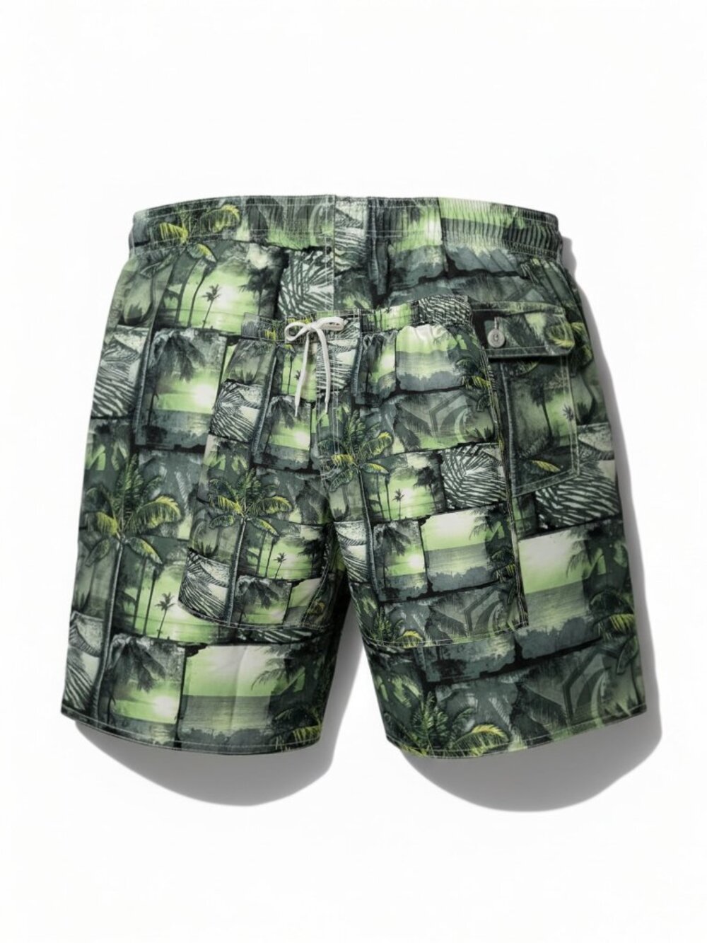 Newport Blue Men’s XL Swim Trunks/Shorts Tropical Print, Shades of Green/White